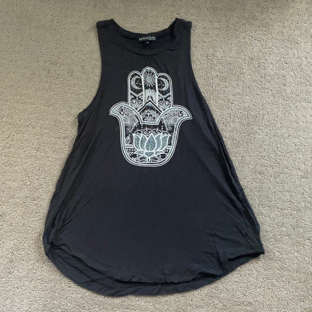 Fifth Sun Black tank top w/ design//S